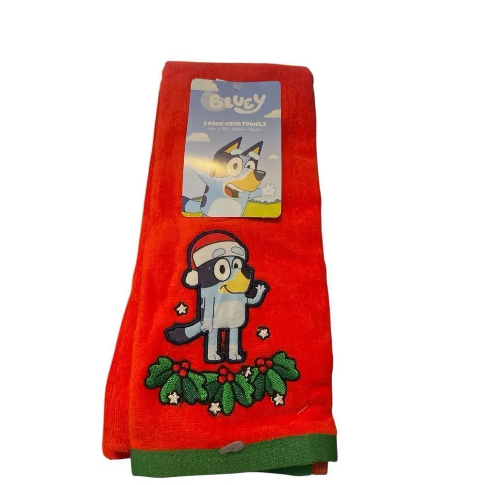 2 Pack BLUEY Holiday Christmas Hand Towels 15 in x 25 in - NWT